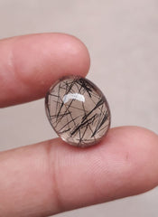 16ct Black Tourmalated Quartz Cabochon - Rutilated Quartz-17x14x9mm