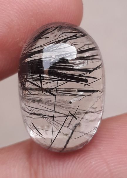 23ct Black Tourmalated Quartz -Cabochon Black Rutile Quartz - Rutilated Quartz 21x14x10mm