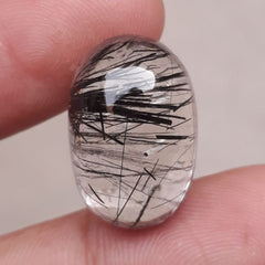 23ct Black Tourmalated Quartz -Cabochon Black Rutile Quartz - Rutilated Quartz 21x14x10mm