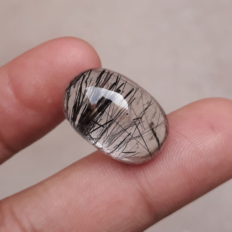 23ct Black Tourmalated Quartz -Cabochon Black Rutile Quartz - Rutilated Quartz 21x14x10mm