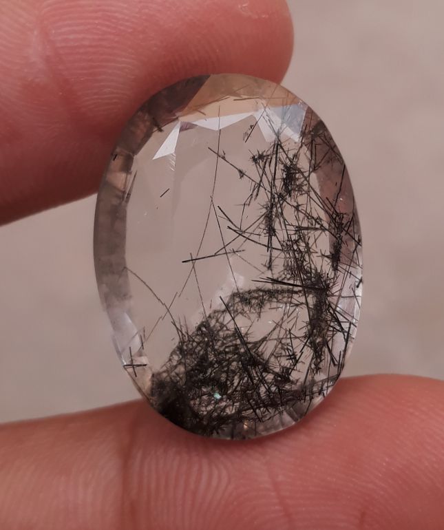 29.55ct Black Tourmalated Quartz - Black Rutile Quartz - Rutilated Quartz