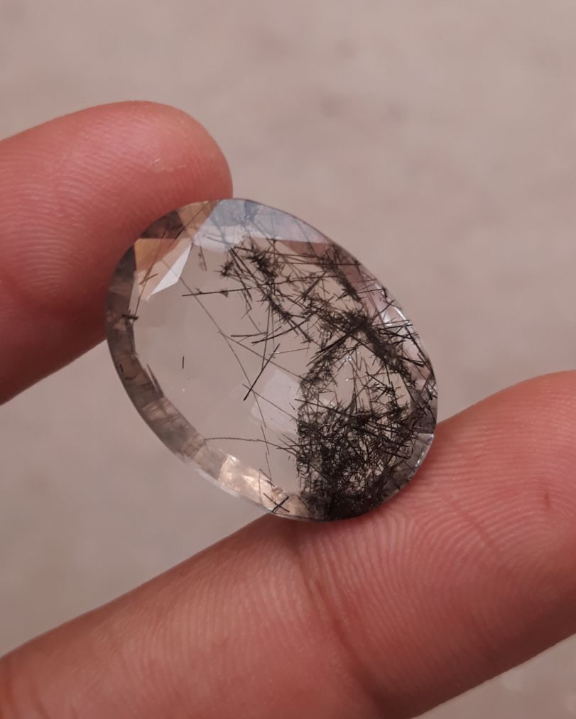 29.55ct Black Tourmalated Quartz - Black Rutile Quartz - Rutilated Quartz