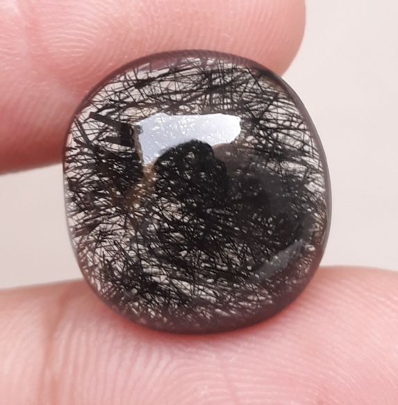 14.55ct Black Tourmalated Quartz -Cabochon Black Rutile Quartz - Rutilated Quartz