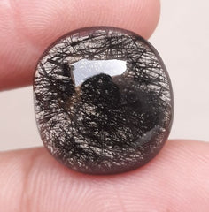 14.55ct Black Tourmalated Quartz -Cabochon Black Rutile Quartz - Rutilated Quartz