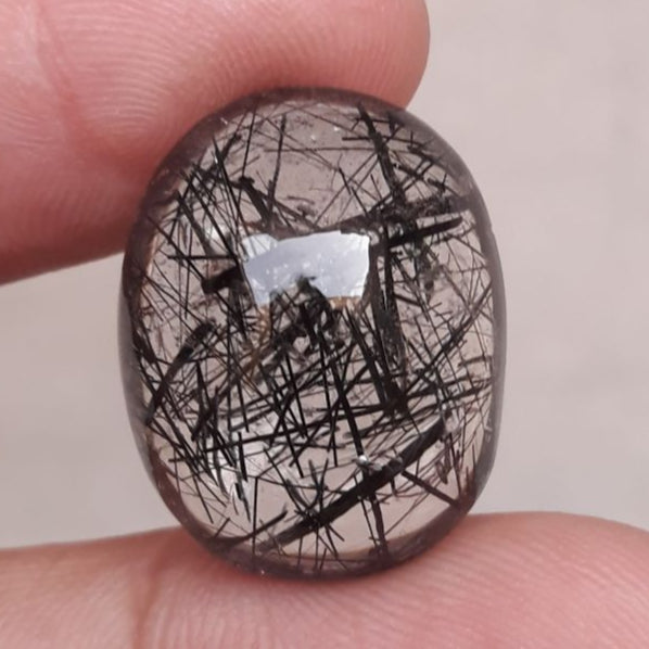 30ct Black Tourmalated Quartz Cabochon aka Black Rutile Quartz - Rutilated Quartz -23x18x11mm