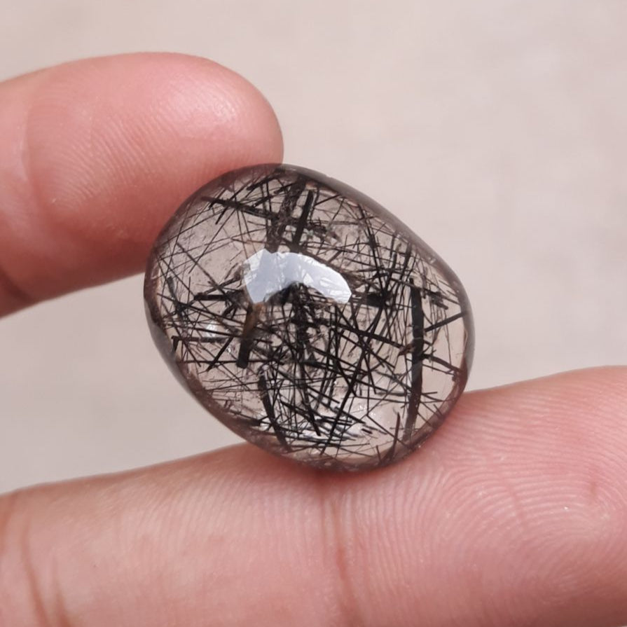 30ct Black Tourmalated Quartz Cabochon aka Black Rutile Quartz - Rutilated Quartz -23x18x11mm