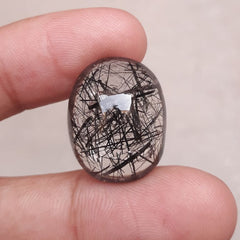 30ct Black Tourmalated Quartz Cabochon aka Black Rutile Quartz - Rutilated Quartz -23x18x11mm