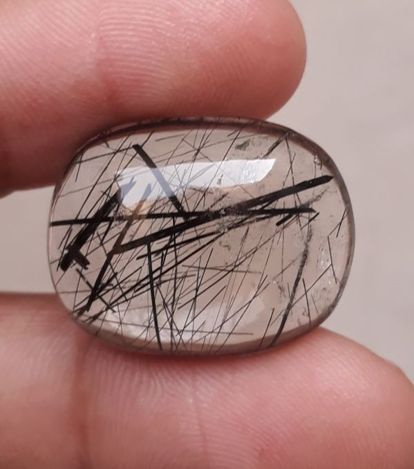 30.45ct Black Tourmalated Quartz -Cabochon Black Rutile Quartz - Rutilated Quartz