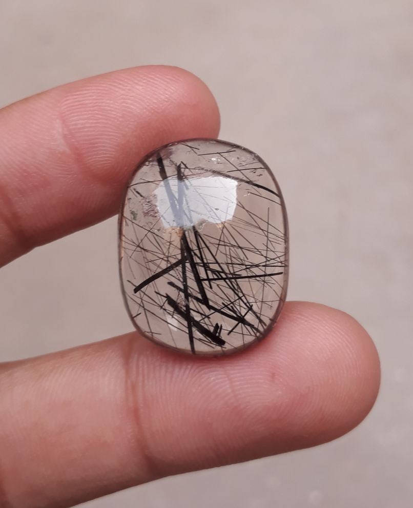 30.45ct Black Tourmalated Quartz -Cabochon Black Rutile Quartz - Rutilated Quartz