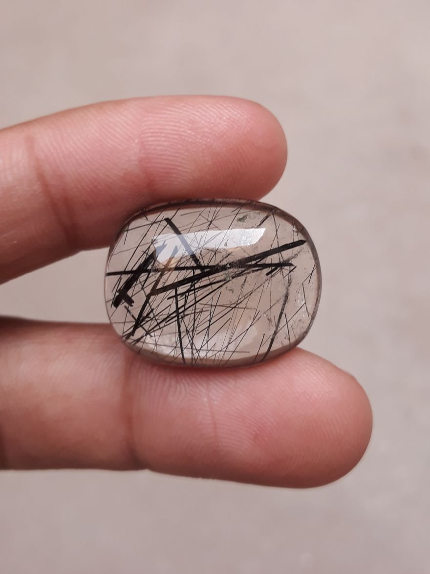 30.45ct Black Tourmalated Quartz -Cabochon Black Rutile Quartz - Rutilated Quartz