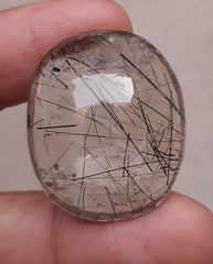 73.10ct Black Tourmalated Quartz -Cabochon Black Rutile Quartz - Rutilated Quartz