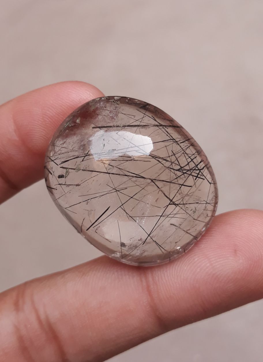 73.10ct Black Tourmalated Quartz -Cabochon Black Rutile Quartz - Rutilated Quartz