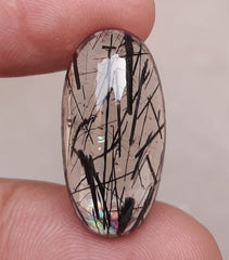 20ct Smoky Tourmalated Quartz Cabochon - Rutilated Quartz -26x13x8.2mm