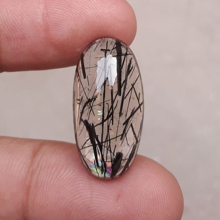 20ct Smoky Tourmalated Quartz Cabochon - Rutilated Quartz -26x13x8.2mm