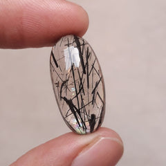 20ct Smoky Tourmalated Quartz Cabochon - Rutilated Quartz -26x13x8.2mm