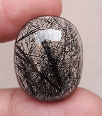 33.60ct Black Tourmalated Quartz -Cabochon Black Rutile Quartz - Rutilated Quartz