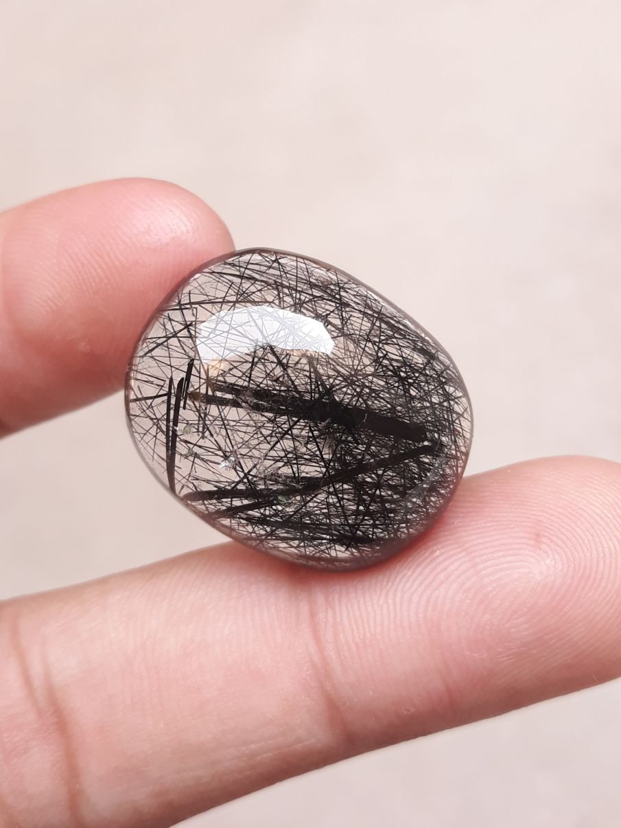 33.60ct Black Tourmalated Quartz -Cabochon Black Rutile Quartz - Rutilated Quartz