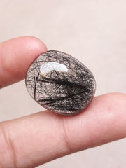 33.60ct Black Tourmalated Quartz -Cabochon Black Rutile Quartz - Rutilated Quartz