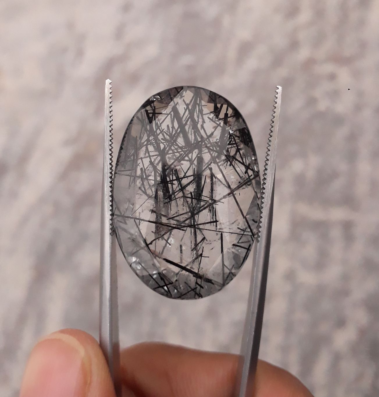 45.30ct Black Tourmalated Quartz - Black Rutile Quartz - Rutilated Quartz