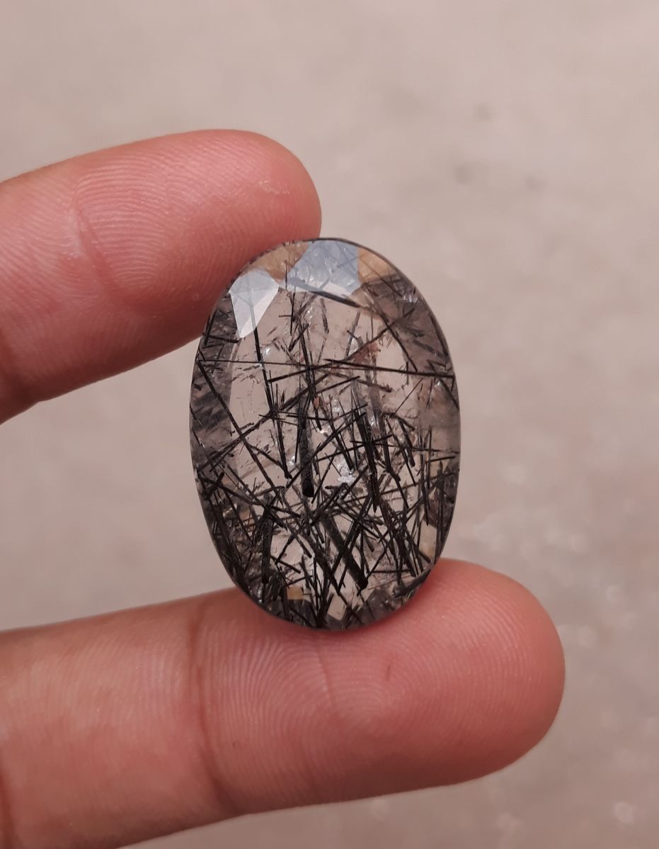 45.30ct Black Tourmalated Quartz - Black Rutile Quartz - Rutilated Quartz