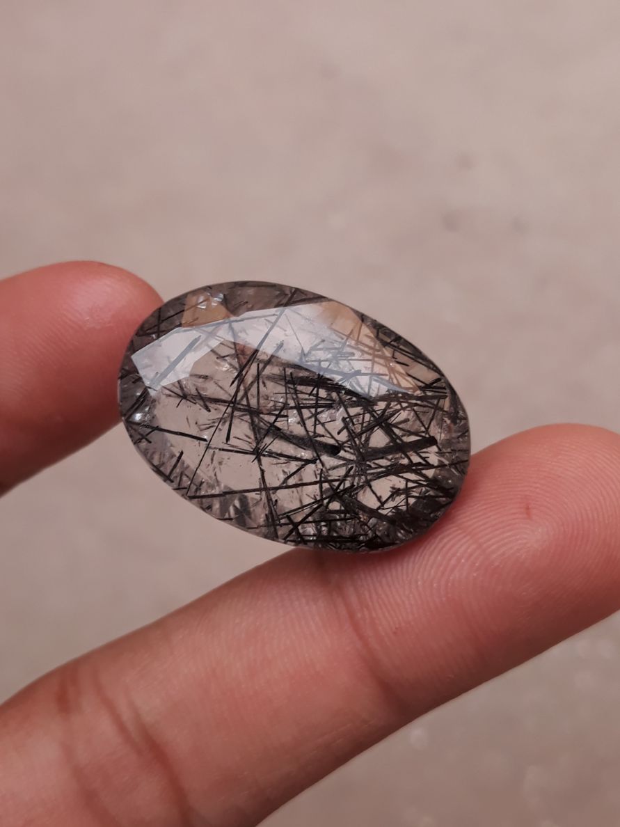 45.30ct Black Tourmalated Quartz - Black Rutile Quartz - Rutilated Quartz