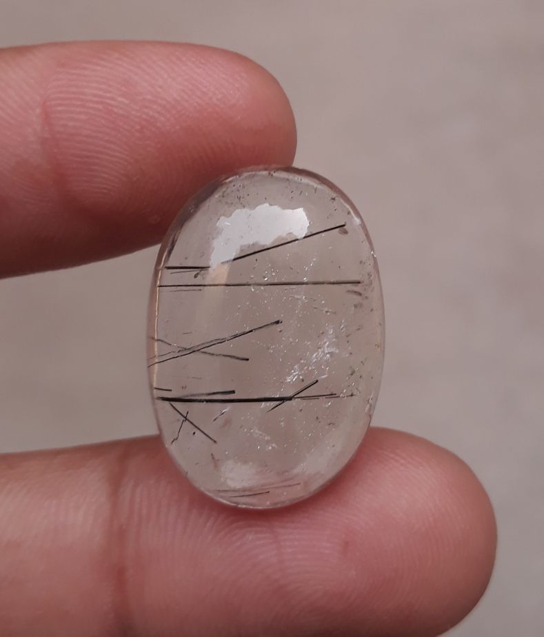 25.9ct Black Tourmalated Quartz -Cabochon Black Rutile Quartz - Rutilated Quartz