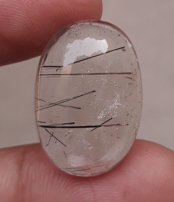 25.9ct Black Tourmalated Quartz -Cabochon Black Rutile Quartz - Rutilated Quartz