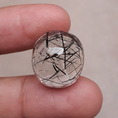 24ct Black Tourmalated Quartz Cabochon aka Black Rutile Quartz - Rutilated Quartz - 20x18x12mm