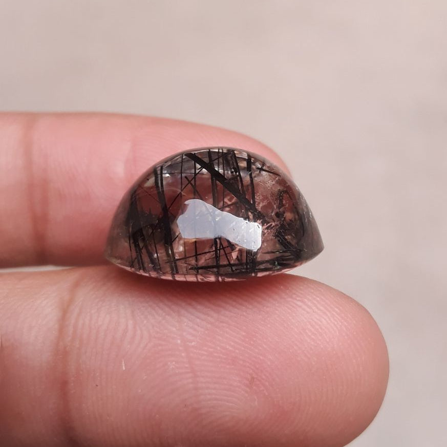 24ct Black Tourmalated Quartz Cabochon aka Black Rutile Quartz - Rutilated Quartz - 20x18x12mm