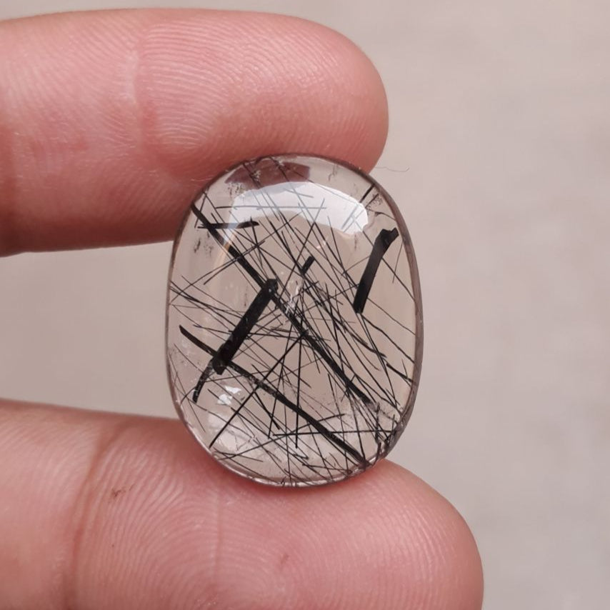 19.4ct Black Tourmalated Quartz Cabochon - Rutilated Quartz -23x18x6mm