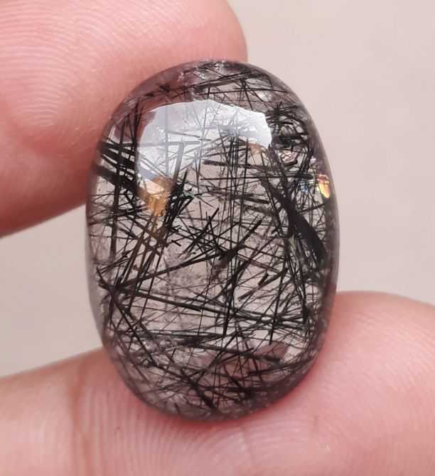 24.40ct Black Tourmalated Quartz -Cabochon Black Rutile Quartz - Rutilated Quartz