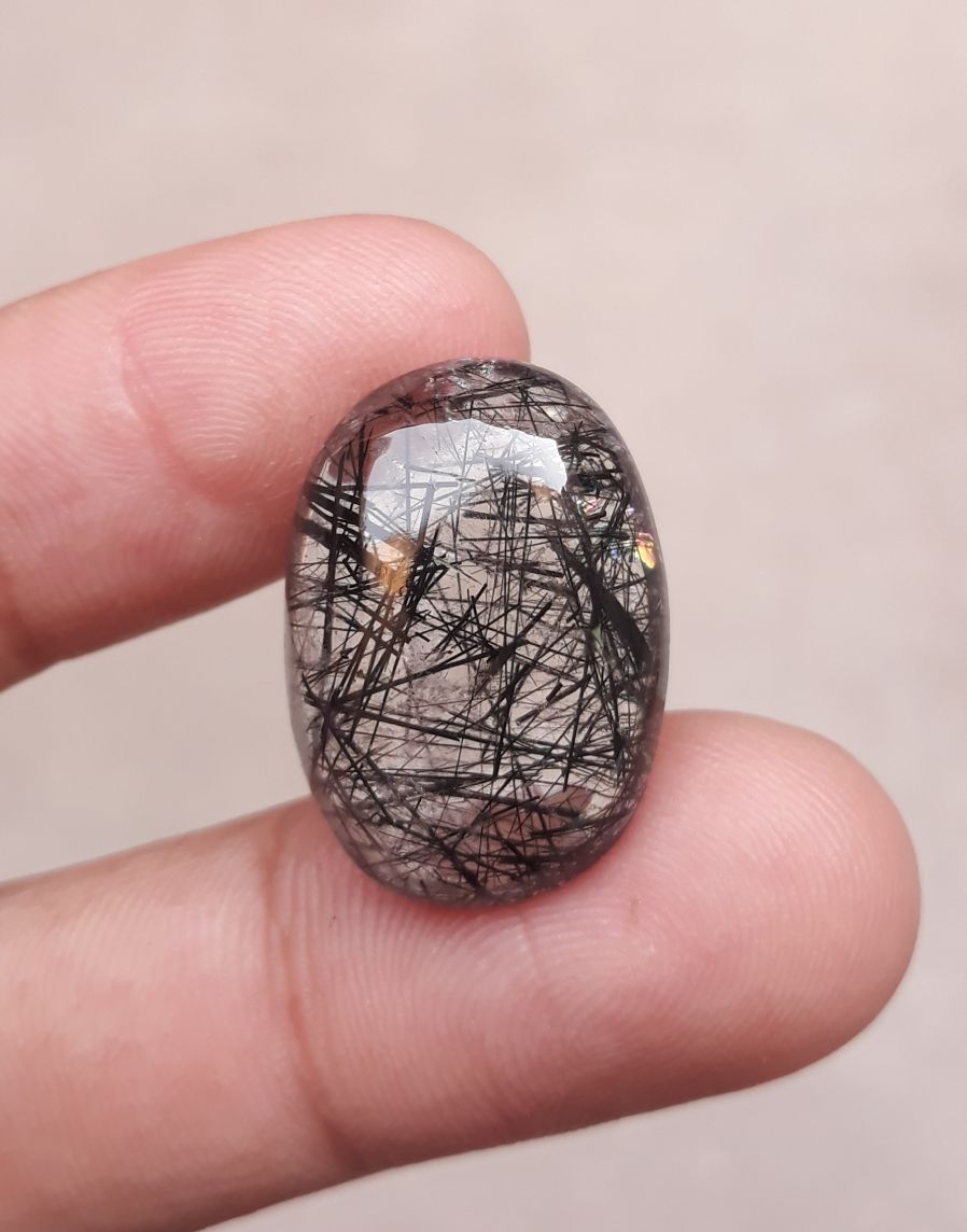 24.40ct Black Tourmalated Quartz -Cabochon Black Rutile Quartz - Rutilated Quartz