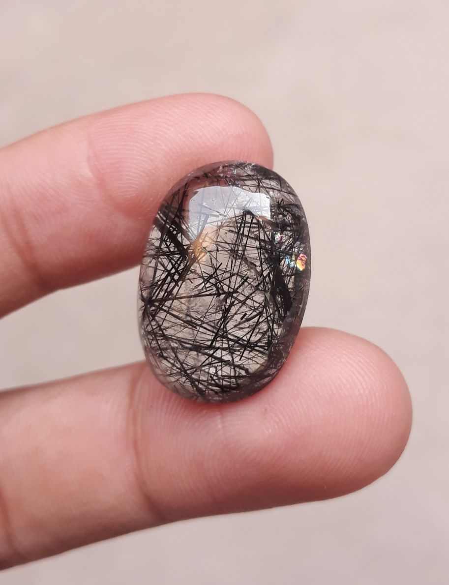 24.40ct Black Tourmalated Quartz -Cabochon Black Rutile Quartz - Rutilated Quartz