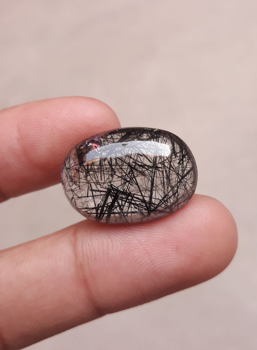 24.40ct Black Tourmalated Quartz -Cabochon Black Rutile Quartz - Rutilated Quartz