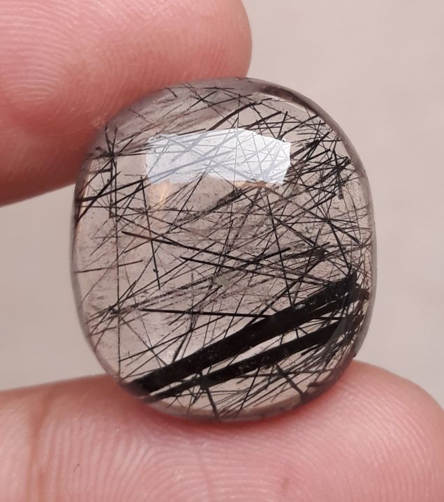 29.20ct Black Tourmalated Quartz -Cabochon Black Rutile Quartz - Rutilated Quartz