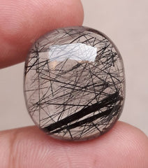 29.20ct Black Tourmalated Quartz -Cabochon Black Rutile Quartz - Rutilated Quartz