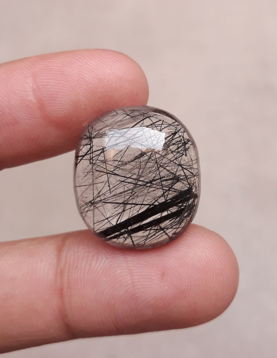 29.20ct Black Tourmalated Quartz -Cabochon Black Rutile Quartz - Rutilated Quartz