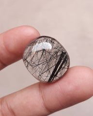 29.20ct Black Tourmalated Quartz -Cabochon Black Rutile Quartz - Rutilated Quartz