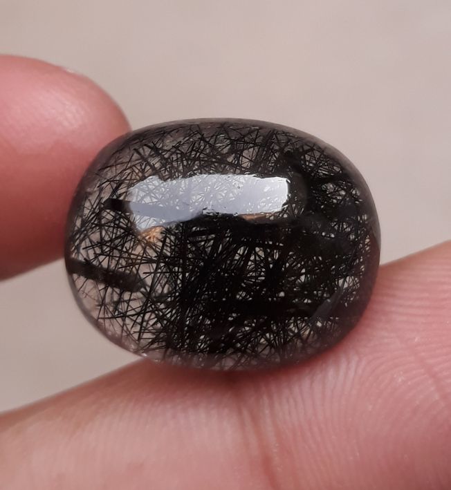 18.45ct Black Tourmalated Quartz -Cabochon Black Rutile Quartz - Rutilated Quartz