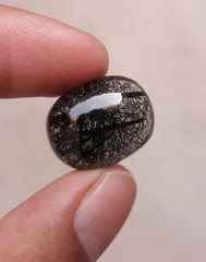 18.45ct Black Tourmalated Quartz -Cabochon Black Rutile Quartz - Rutilated Quartz