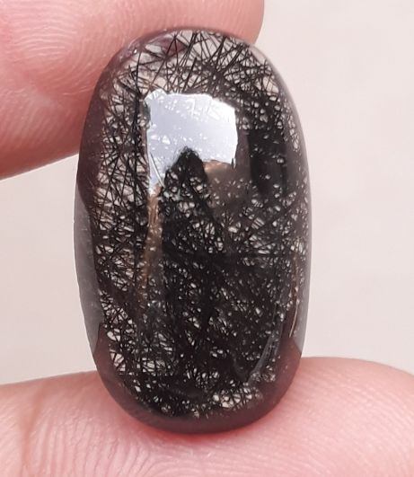 24.90ct Black Tourmalated Quartz -Cabochon Black Rutile Quartz - Rutilated Quartz