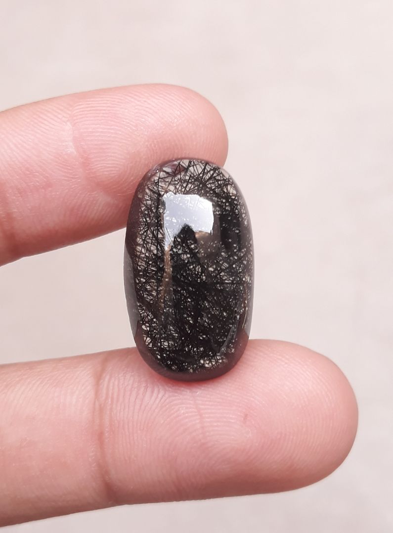 24.90ct Black Tourmalated Quartz -Cabochon Black Rutile Quartz - Rutilated Quartz