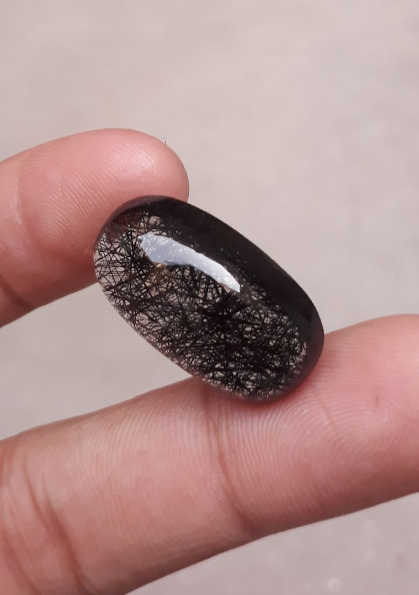 24.90ct Black Tourmalated Quartz -Cabochon Black Rutile Quartz - Rutilated Quartz