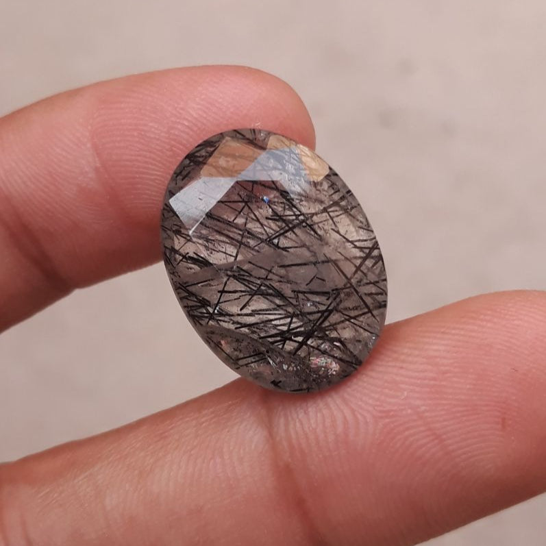 19ct Black Tourmalated Quartz - Black Rutile Quartz - Rutilated Quartz - 22x16x8mm