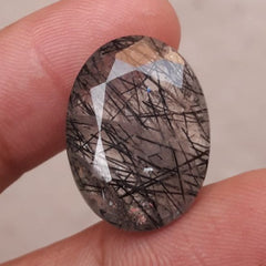 19ct Black Tourmalated Quartz - Black Rutile Quartz - Rutilated Quartz - 22x16x8mm