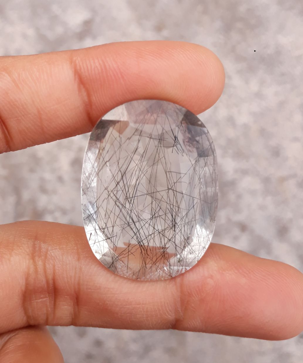 42.70ct Black Tourmalated Quartz - Black Rutile Quartz - Rutilated Quartz