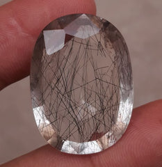 42.70ct Black Tourmalated Quartz - Black Rutile Quartz - Rutilated Quartz