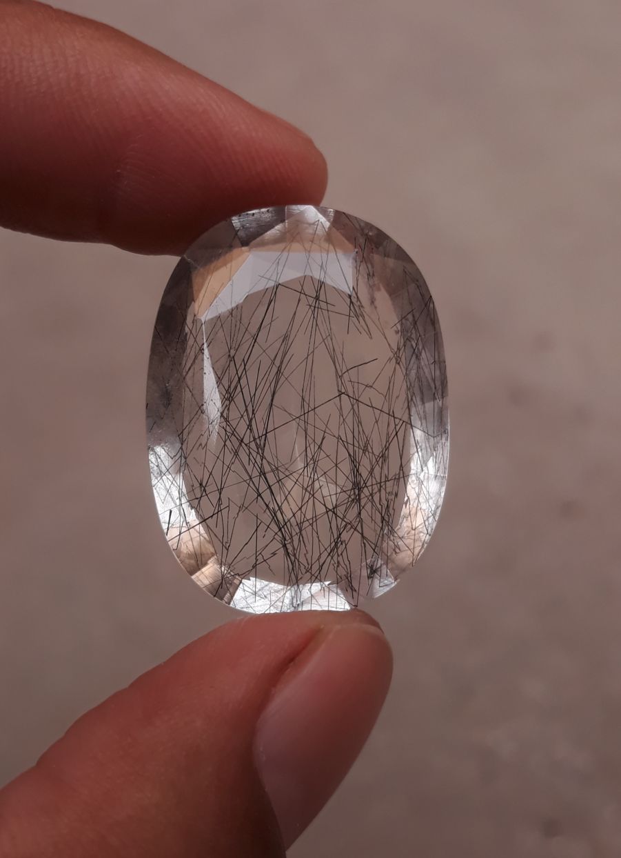 42.70ct Black Tourmalated Quartz - Black Rutile Quartz - Rutilated Quartz