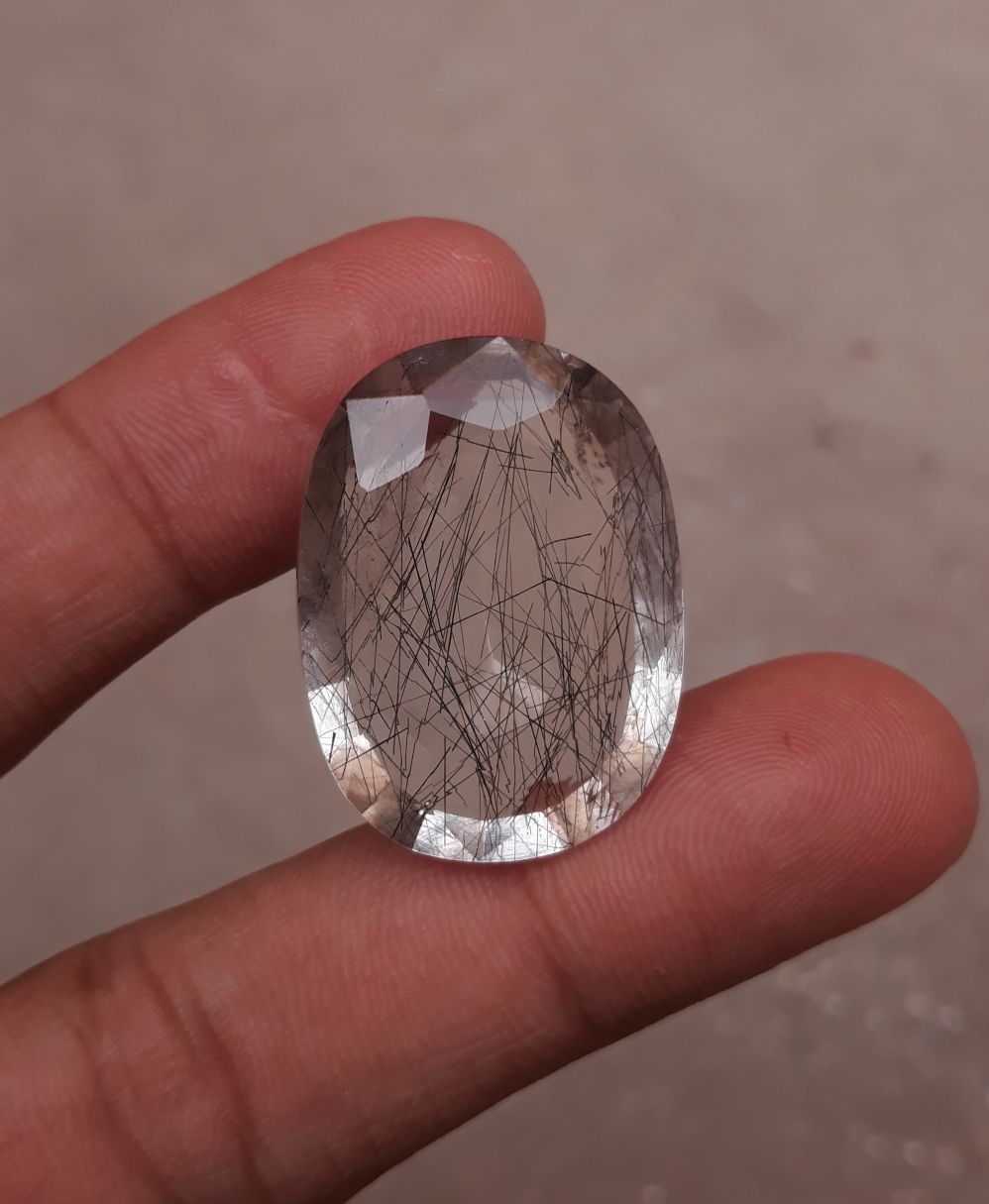 42.70ct Black Tourmalated Quartz - Black Rutile Quartz - Rutilated Quartz