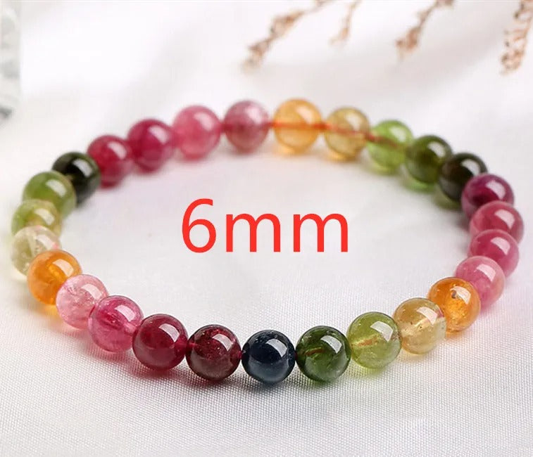 Natural Colorful AAA Tourmaline Gemstone Bracelet, Sizes 6-7.5mm